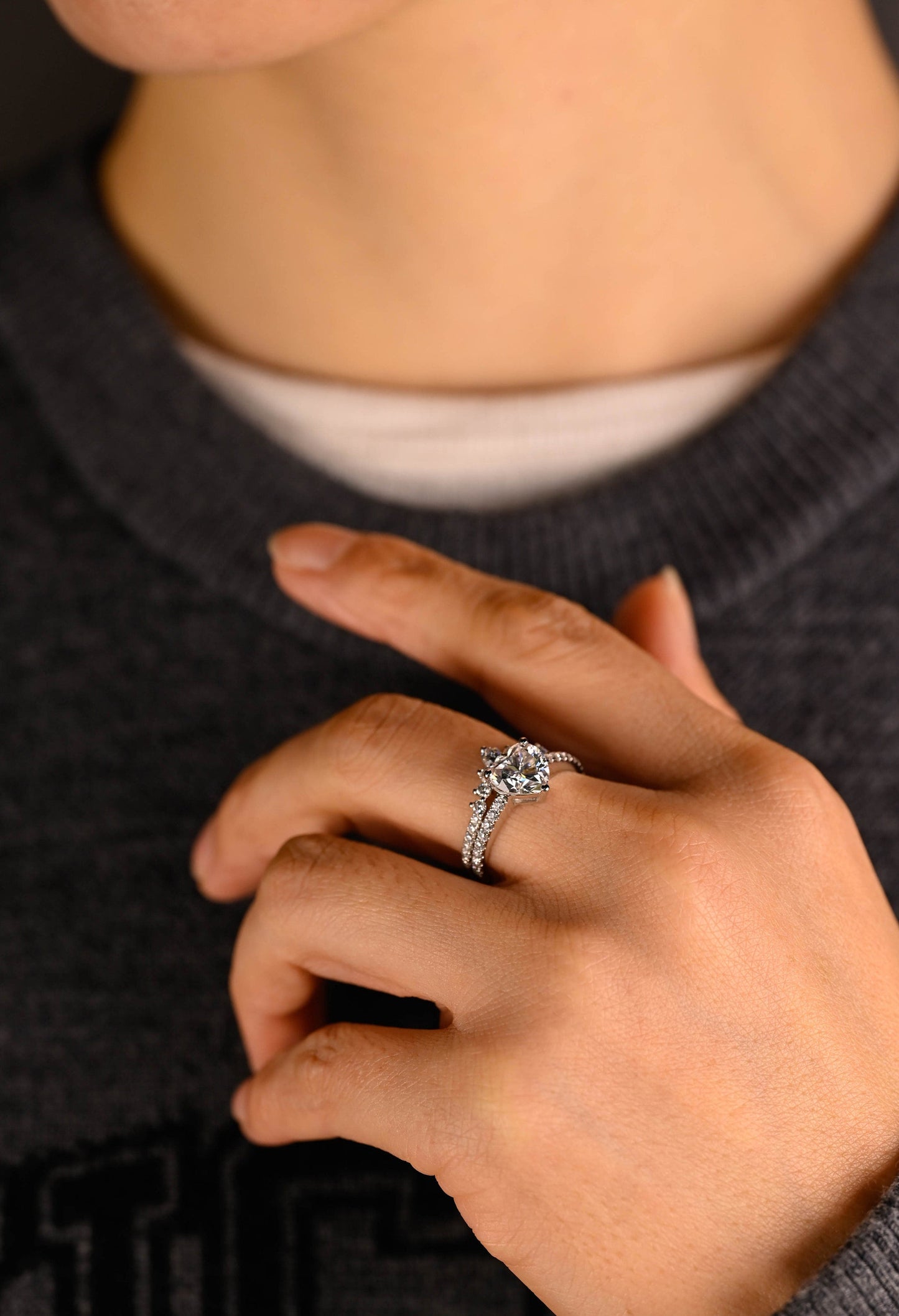 Preston-2.0 Carats Heart Moissanite Pave Bridal Ring Set
