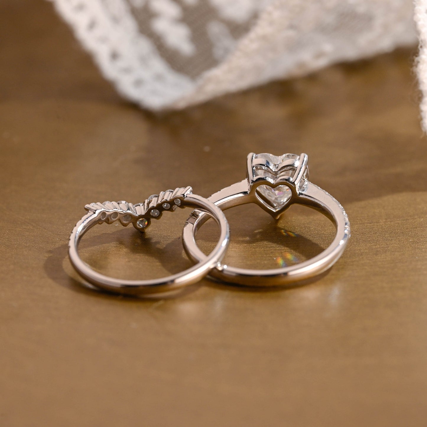 Preston-2.0 Carats Heart Moissanite Pave Bridal Ring Set