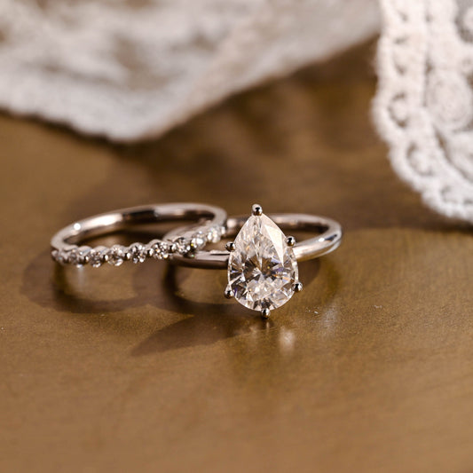 Athena-1.25 Carats Pear Moissanite Hidden Halo Bridal Ring Set