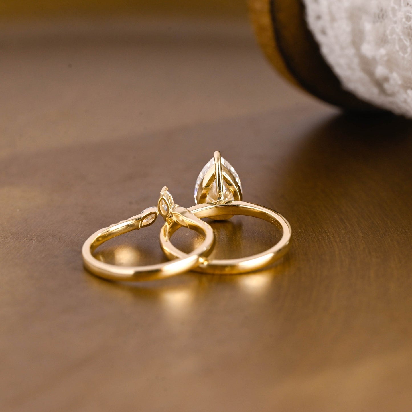 Gideon-1.25 Carats Pear Moissanite Solitaire Bridal Ring Set