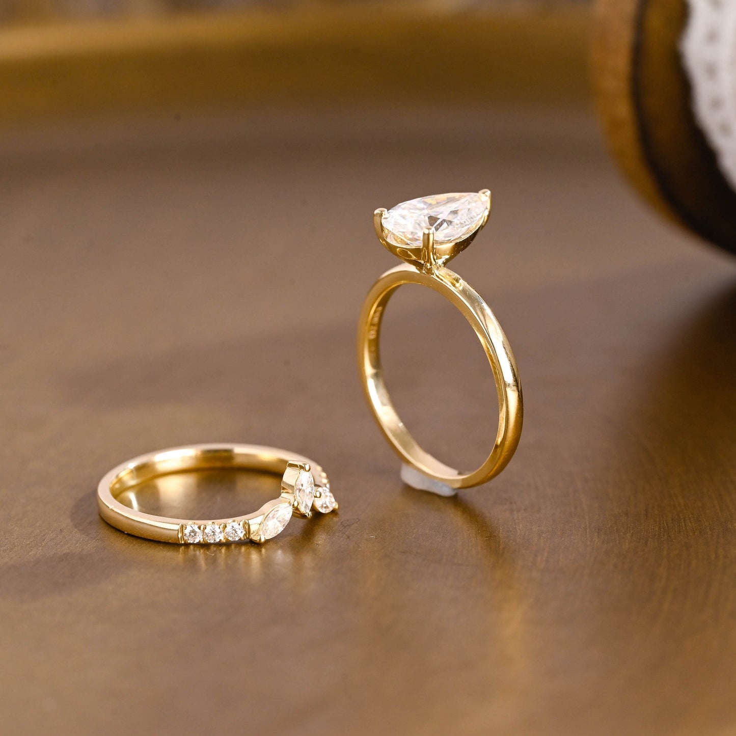 Gideon-1.25 Carats Pear Moissanite Solitaire Bridal Ring Set