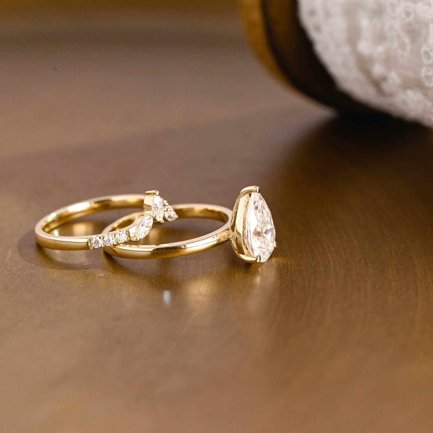 Gideon-1.25 Carats Pear Moissanite Solitaire Bridal Ring Set