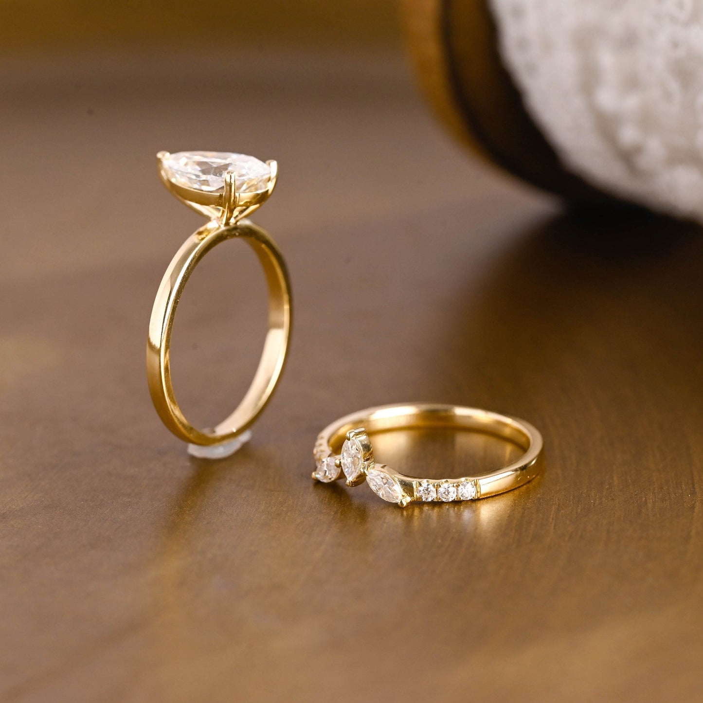 Gideon-1.25 Carats Pear Moissanite Solitaire Bridal Ring Set