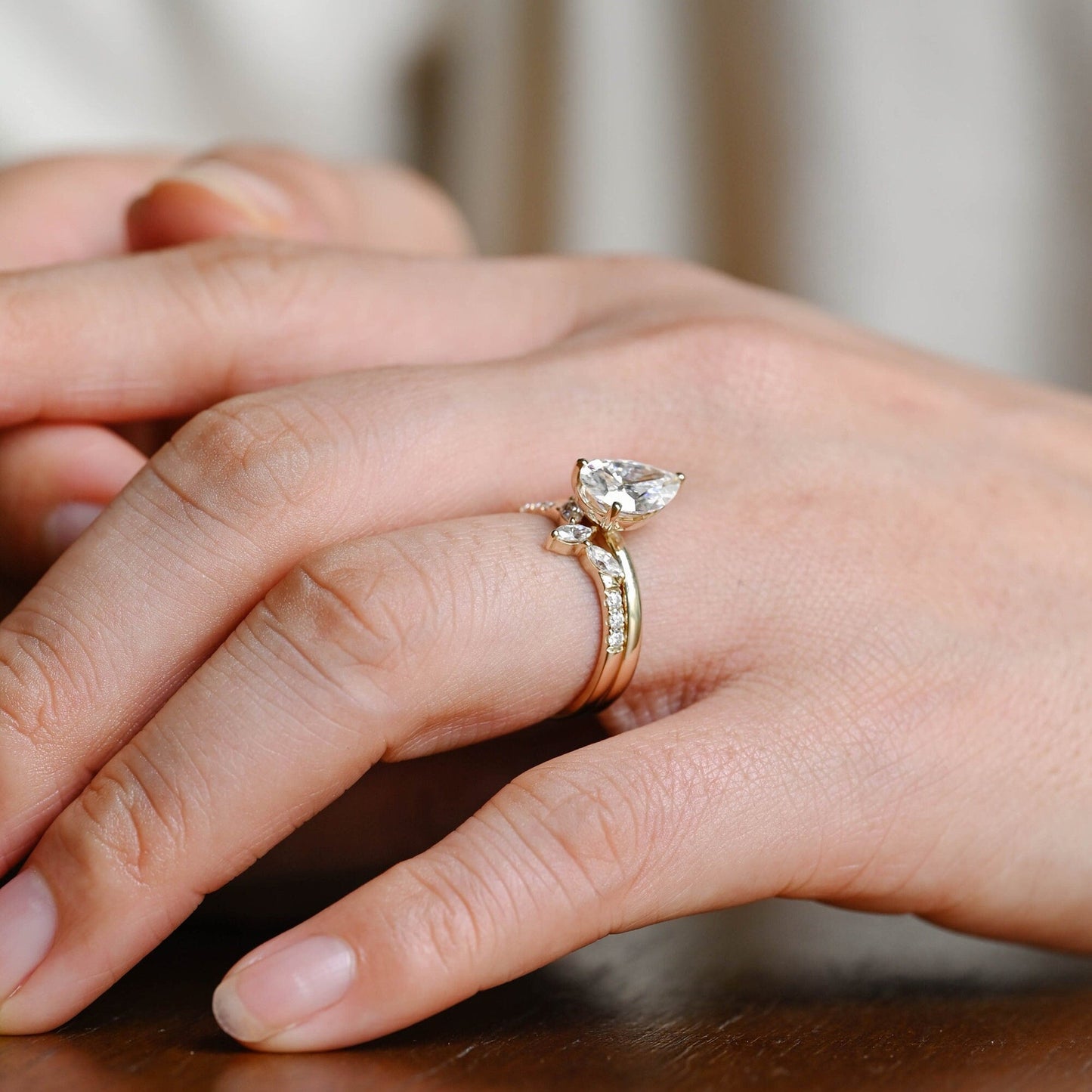 Gideon-1.25 Carats Pear Moissanite Solitaire Bridal Ring Set