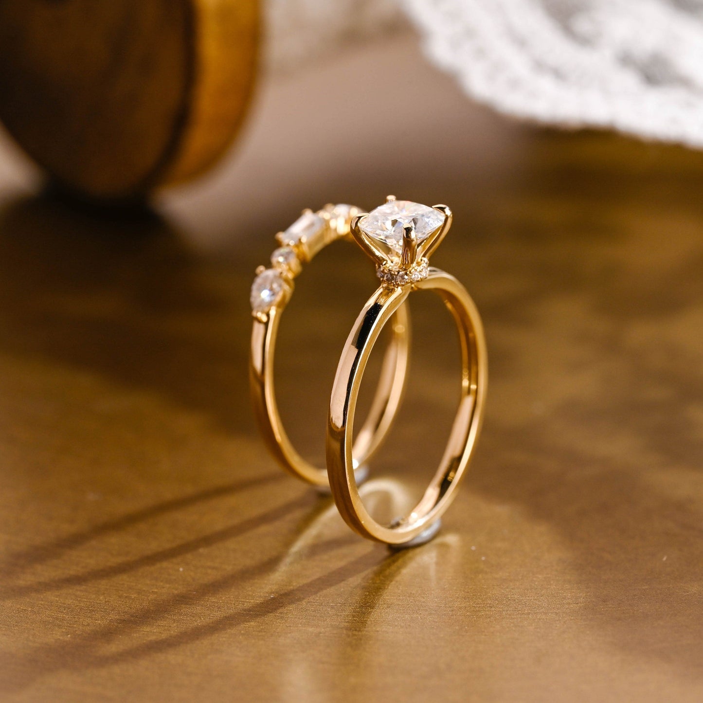Desmond-1.0 Carats Cushion Moissanite Solitaire Bridal Ring Set