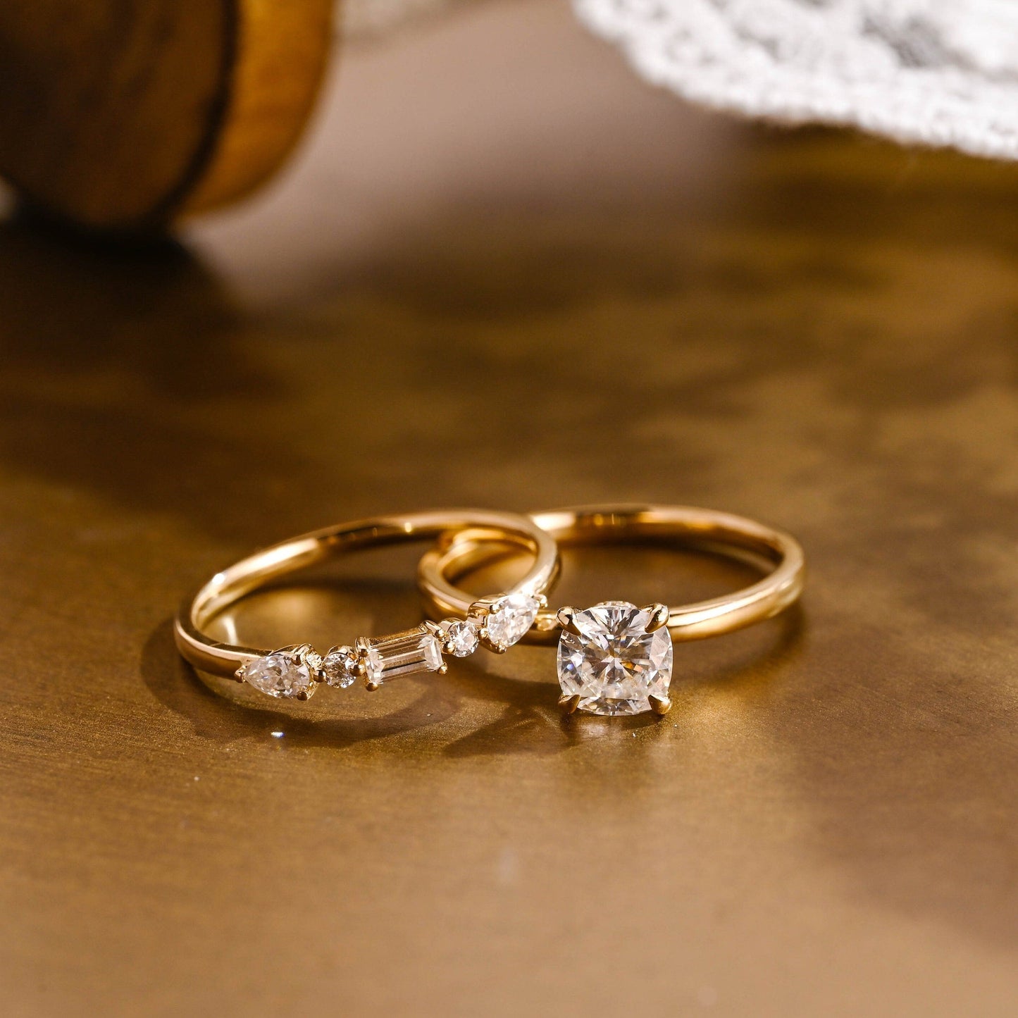 Desmond-1.0 Carats Cushion Moissanite Solitaire Bridal Ring Set