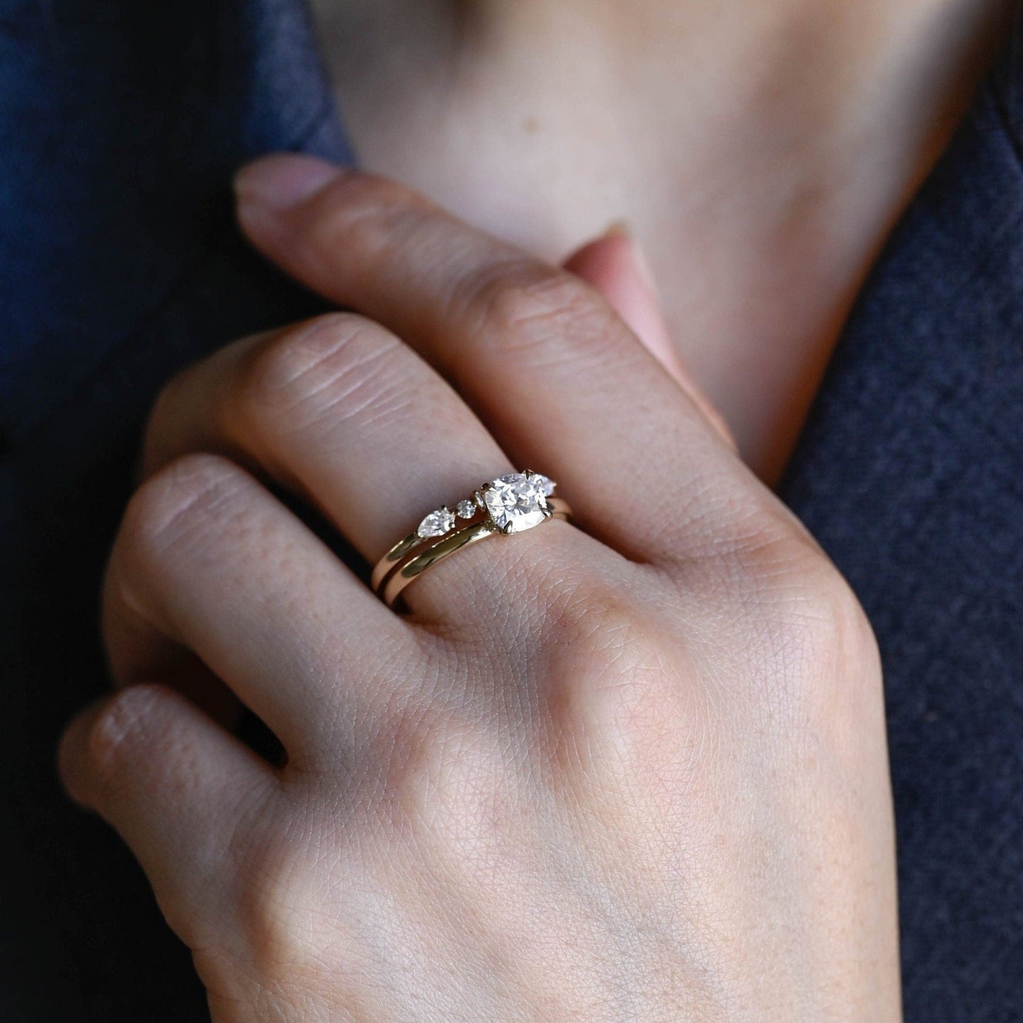 Desmond-1.0 Carats Cushion Moissanite Solitaire Bridal Ring Set