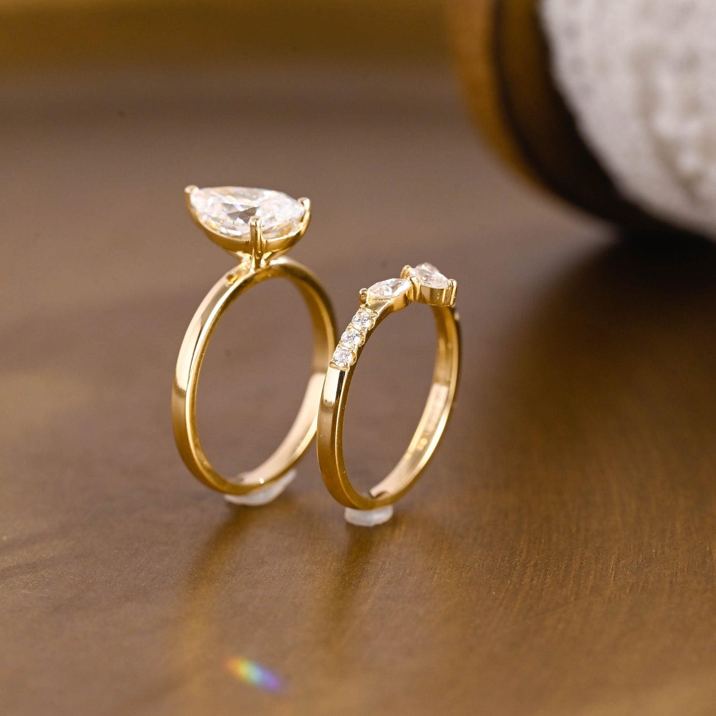 Gideon-1.25 Carats Pear Moissanite Solitaire Bridal Ring Set