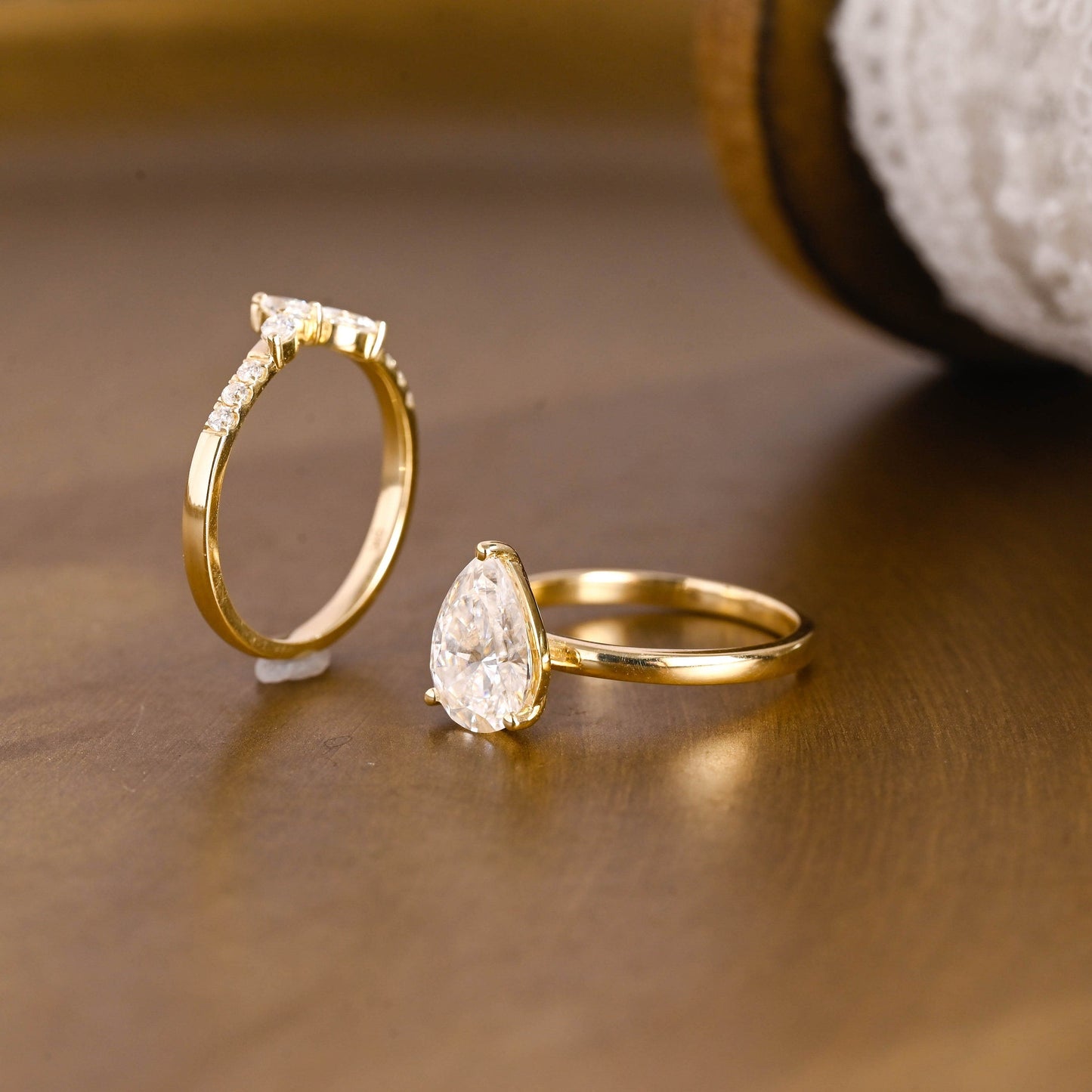 Gideon-1.25 Carats Pear Moissanite Solitaire Bridal Ring Set