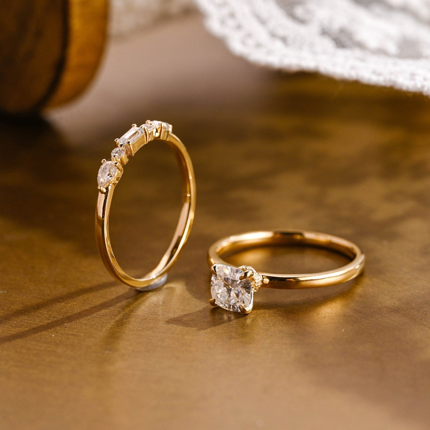 Desmond-1.0 Carats Cushion Moissanite Solitaire Bridal Ring Set