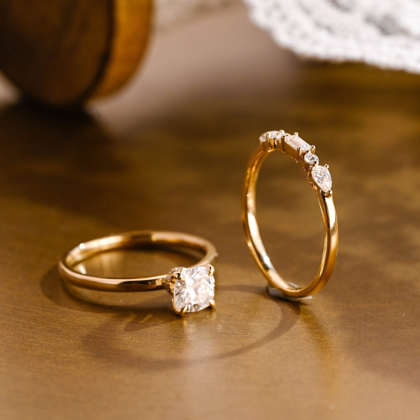 Desmond-1.0 Carats Cushion Moissanite Solitaire Bridal Ring Set