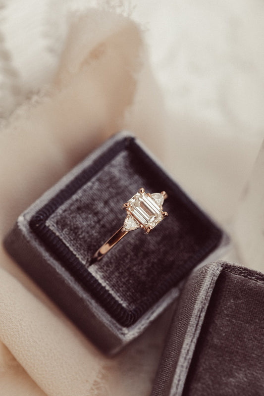 1.00 CT Carats Emerald Cut Moissanite diamond Three Stone Style Engagement Ring