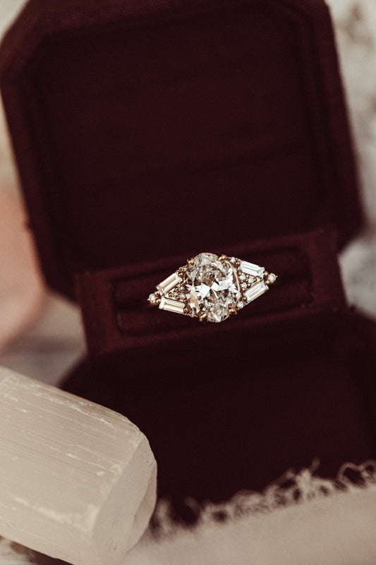 1.75 CT Carats Oval Cut Moissanite diamond Cluster Style Engagement Ring