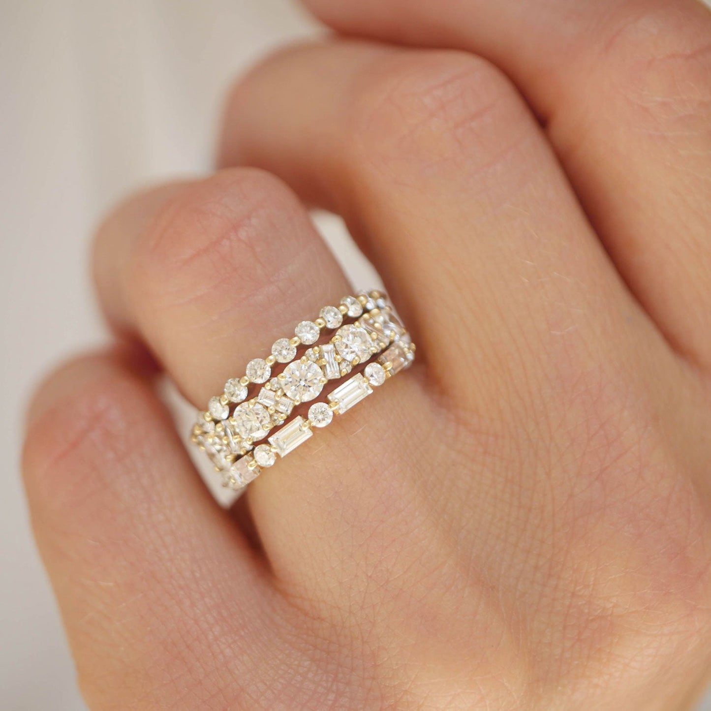 1.02  TCW Round and Baguette Cluster Wedding Band