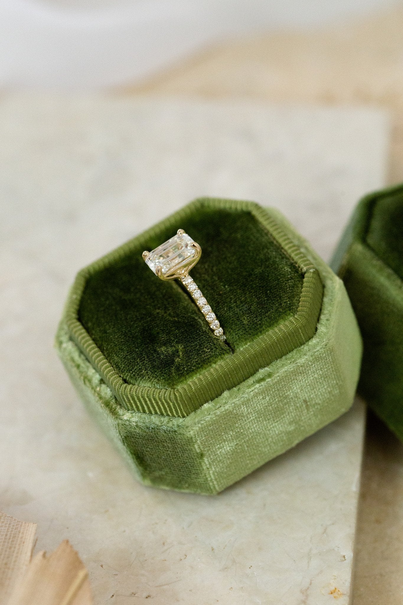 1.00 CT Carats Emerald Cut Moissanite diamond Pave Style Engagement Ring