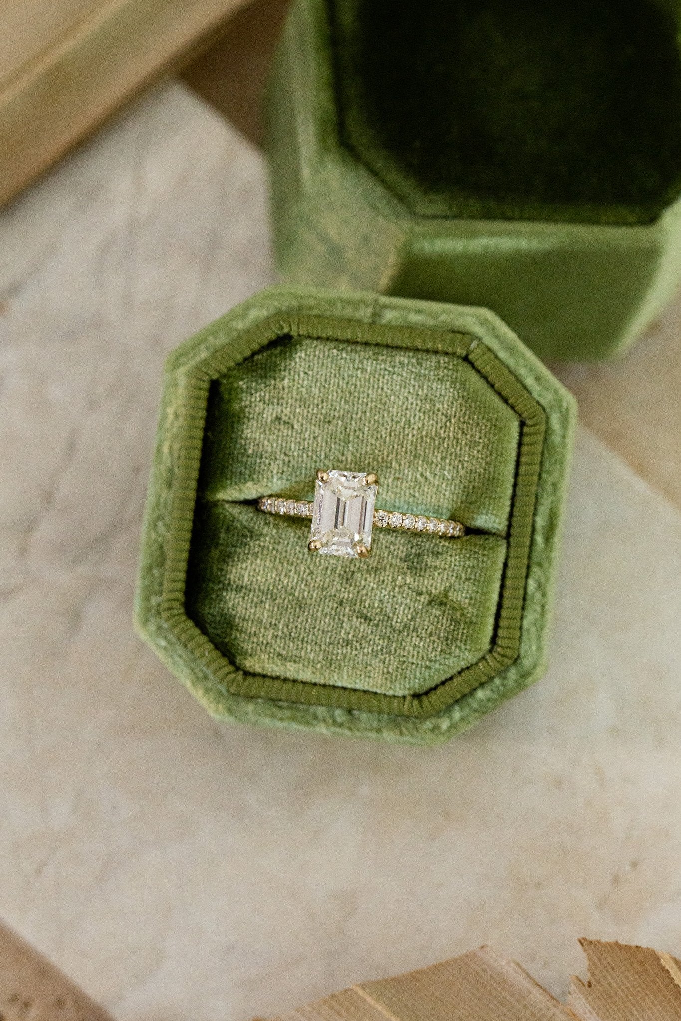 1.00 CT Carats Emerald Cut Moissanite diamond Pave Style Engagement Ring