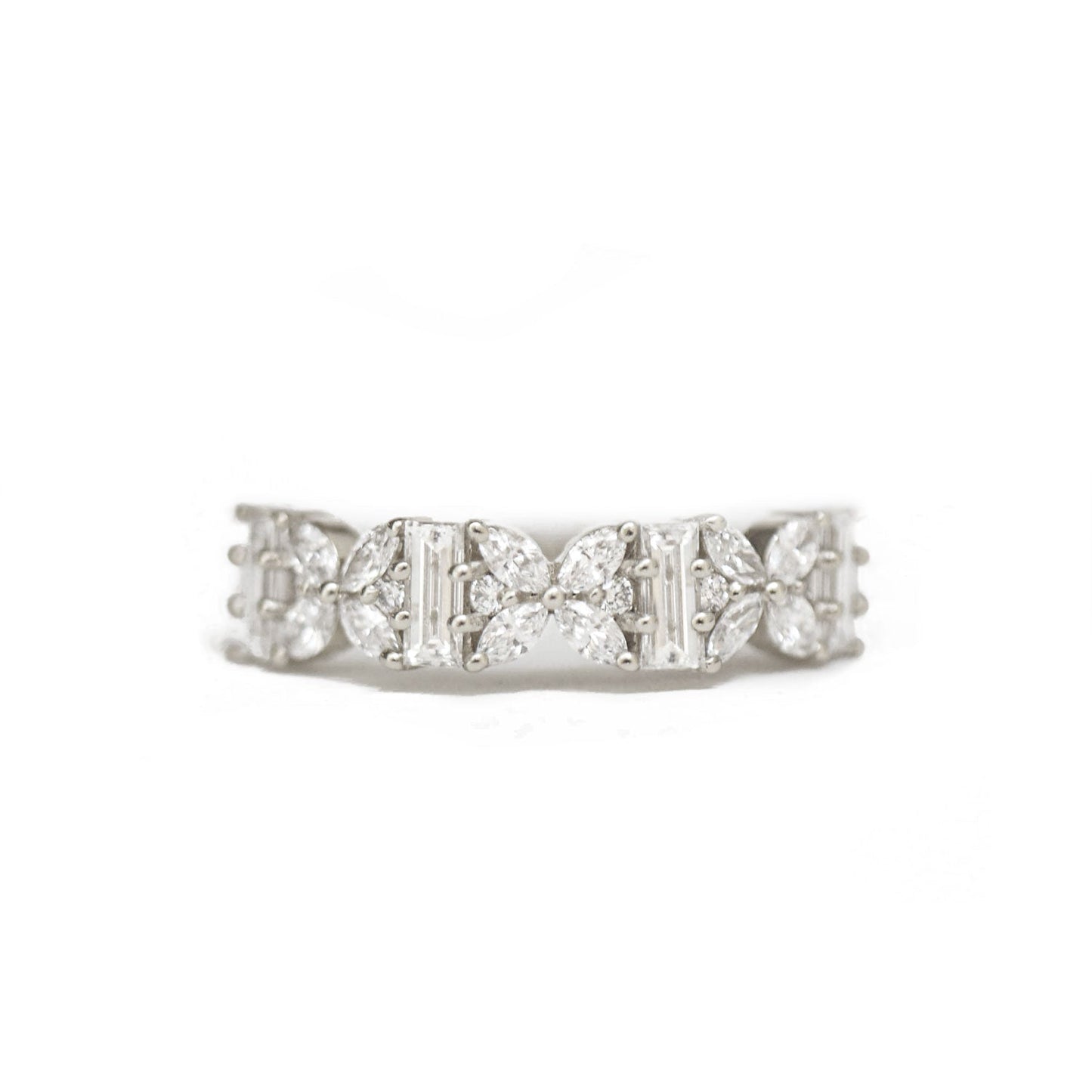 0.86 TCW Marquise, Baguette and Round cluster Wedding Band