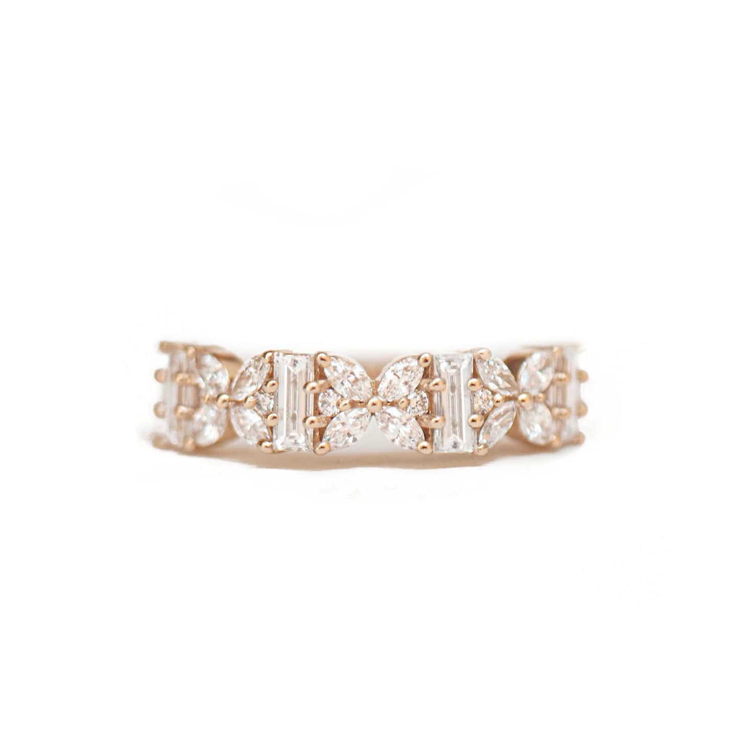 0.86 TCW Marquise, Baguette and Round cluster Wedding Band
