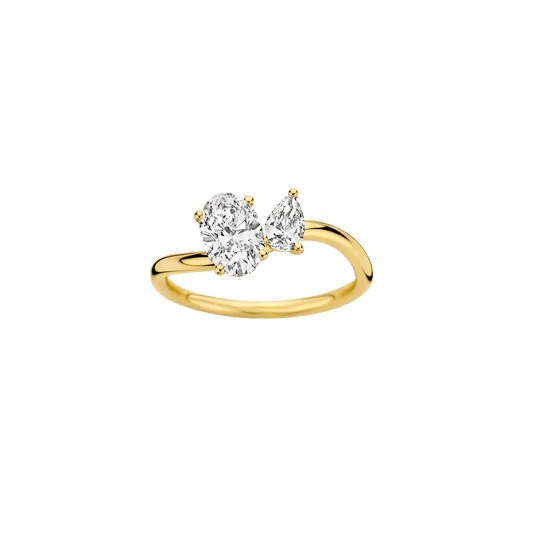 1.10 CT Oval & Pear Cut CVD Diamond Two stone Engagement Ring