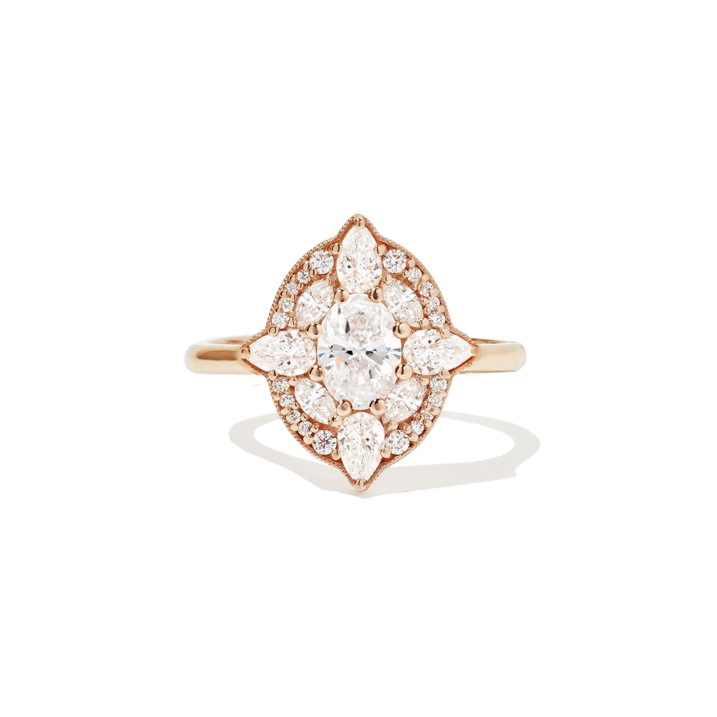 0.75 CT Oval Shape Floral  CVD Diamond Engagement Ring