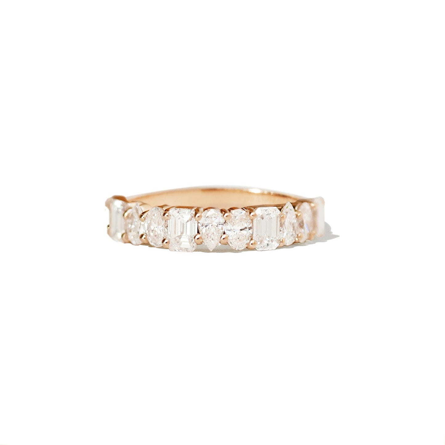 1.20 TCW Emerald Pear Oval and Round Eternity Half Eternity Wedding Band