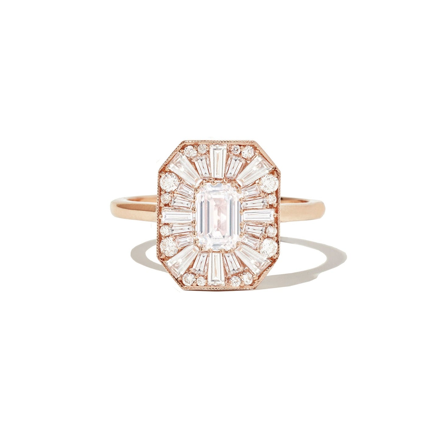 0.50 CT Emerald Shape Ballerina CVD Diamond Engagement Ring