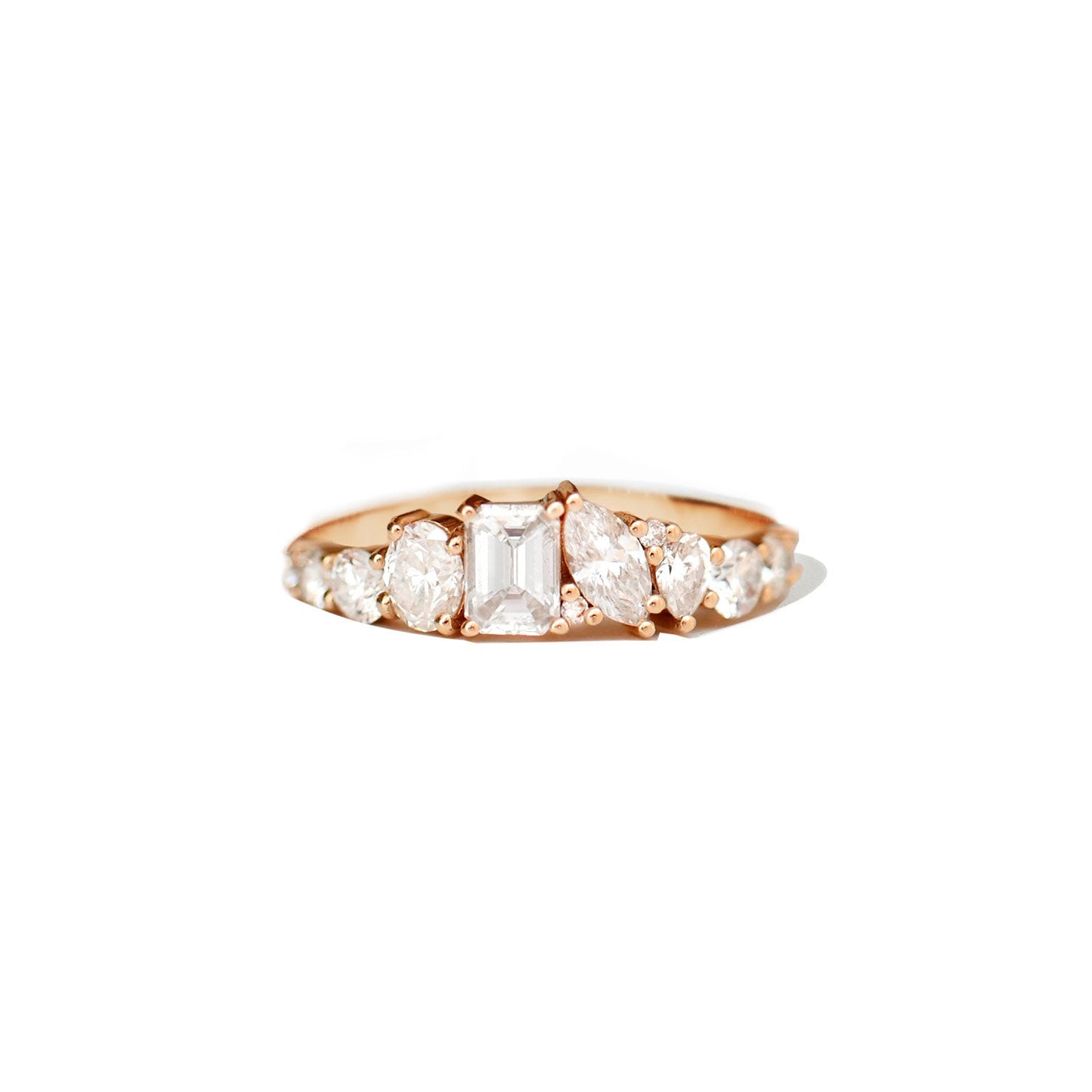 1.09 TCW Pear Marquise Oval Emerald and Round Cluster setting Wedding Band