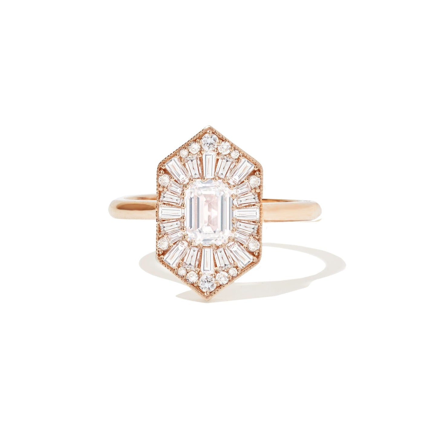 0.70 CT Emerald Shape Ballerina CVD Diamond Engagement Ring
