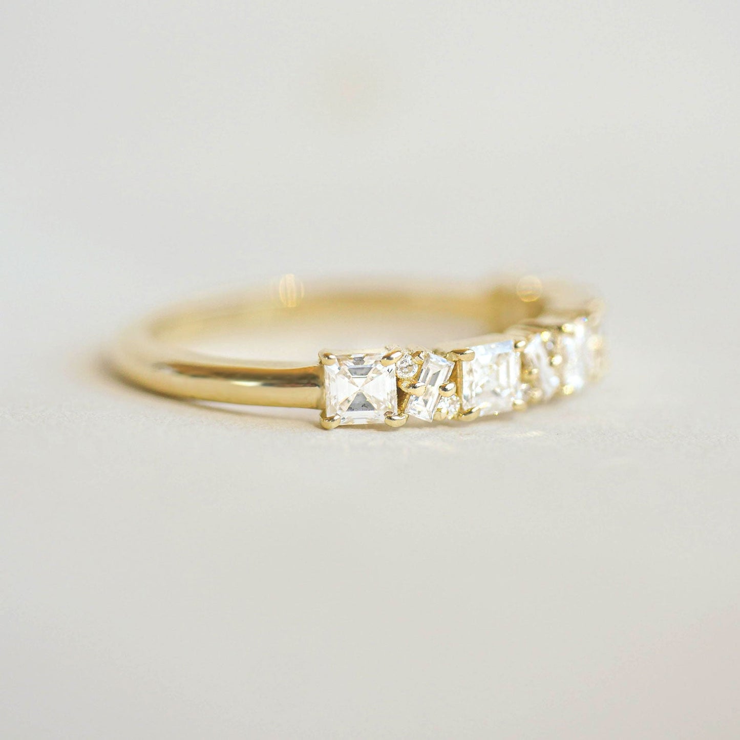 0.80 TCW Asscher Baguette and Round Cluster Eternity Wedding Band
