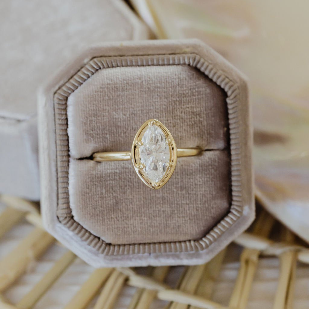 1.0 CT Carats Marquise Cut Moissanite diamond bezel Style Engagement Ring