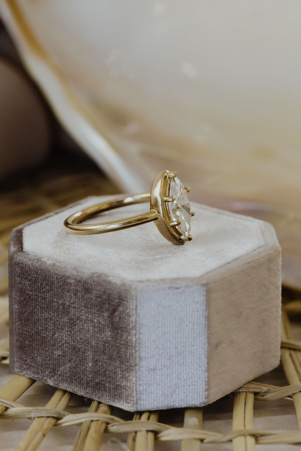1.0 CT Carats Marquise Cut Moissanite diamond bezel Style Engagement Ring
