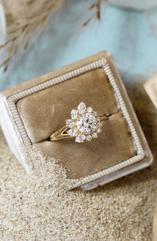 1.00 CT Carats Round Cut Moissanite diamond Cluster Style Engagement Ring