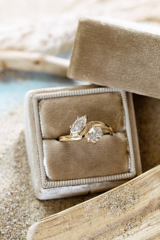 1.0 CT Carats Oval & marquise Cut Moissanite diamond Two Stone Style Engagement Ring