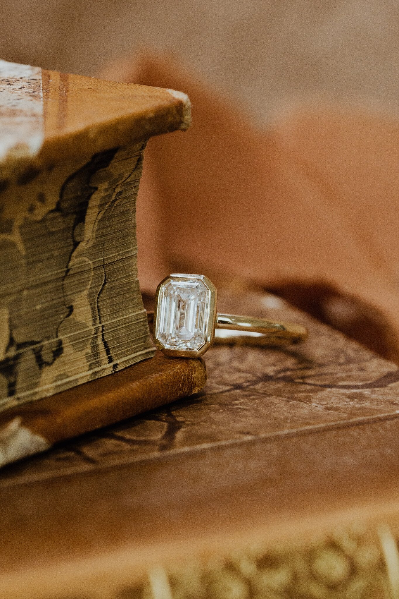 1.0 CT Carats Emerald Cut Moissanite diamond bezel Style Engagement Ring