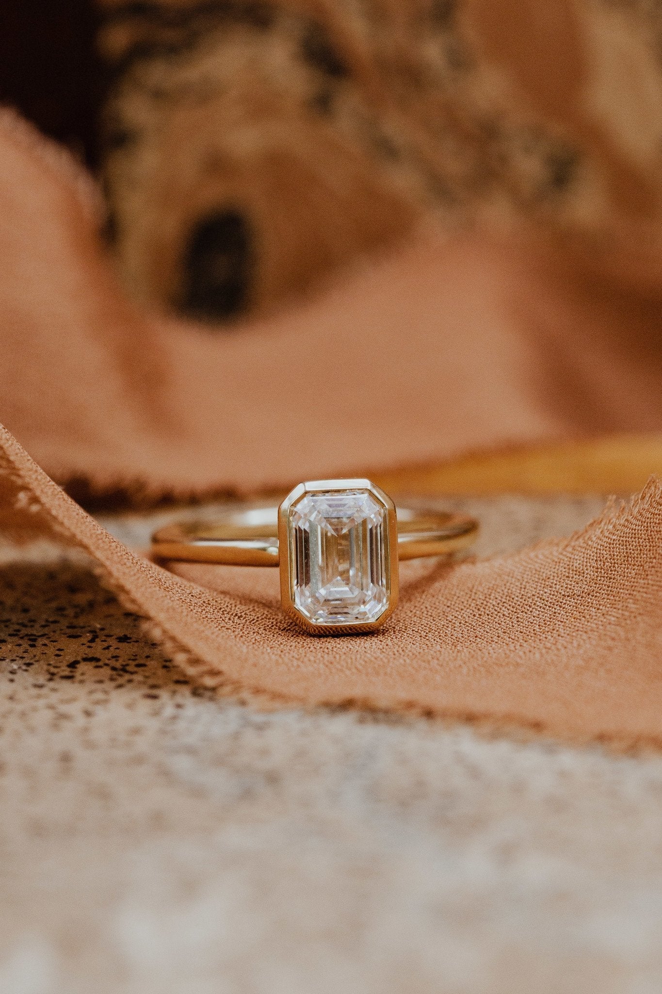 1.0 CT Carats Emerald Cut Moissanite diamond bezel Style Engagement Ring