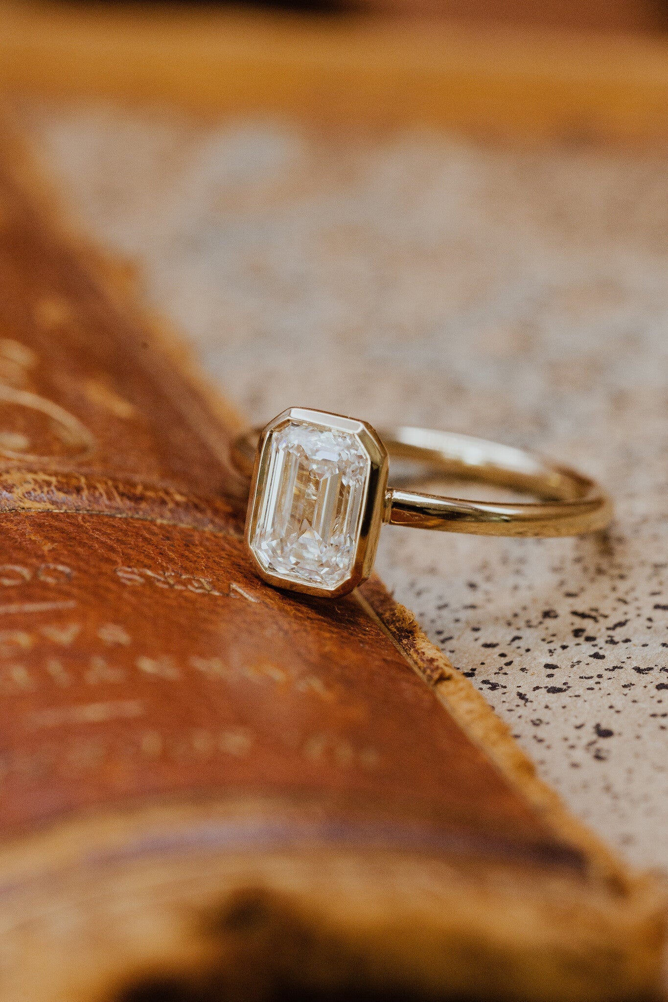 1.0 CT Carats Emerald Cut Moissanite diamond bezel Style Engagement Ring