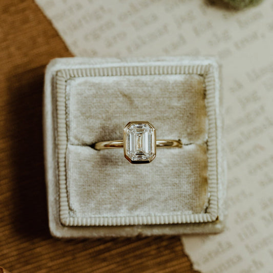 1.0 CT Carats Emerald Cut Moissanite diamond bezel Style Engagement Ring