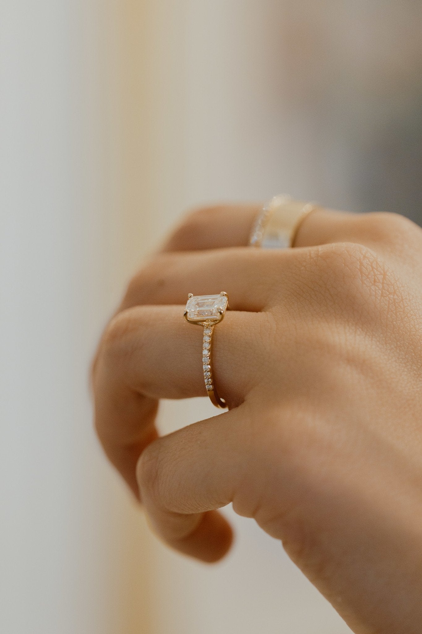 1.00 CT Carats Emerald Cut Moissanite diamond Pave Style Engagement Ring