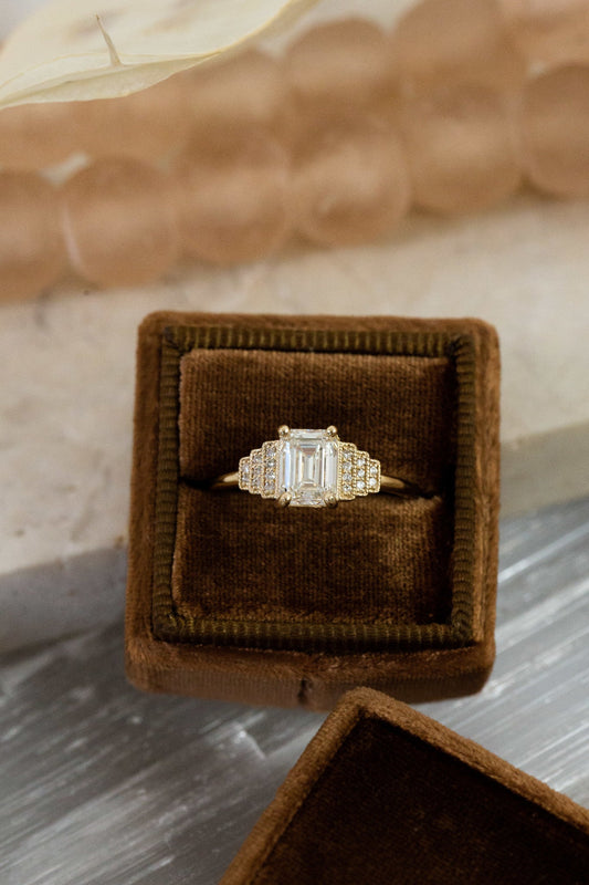 1.00 CT Carats Emerald Cut Moissanite diamond Cluster Style Engagement Ring