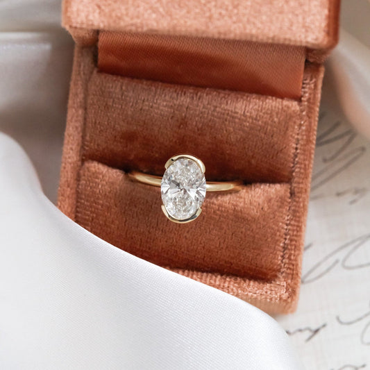 1.0 - 2.50 CT Carats Oval Cut Moissanite diamond Half Bezel Solitaire Style Engagement Ring