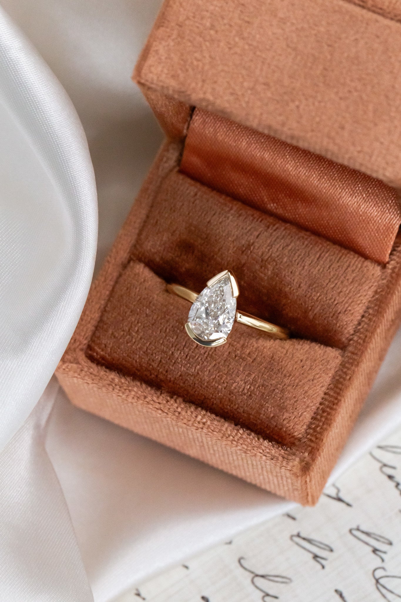 1.0 - 2.0 CT Carats pear Cut Moissanite diamond Half Bezel Solitaire Style Engagement Ring