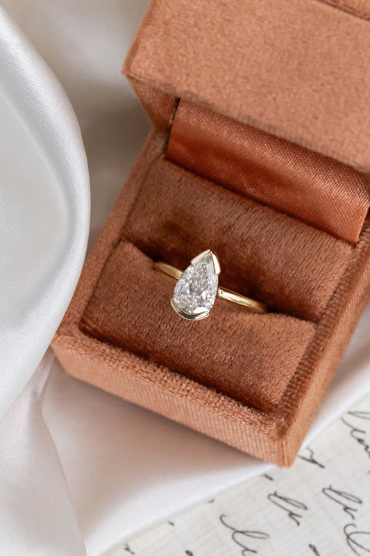 1.0 - 2.0 CT Carats pear Cut Moissanite diamond Half Bezel Solitaire Style Engagement Ring