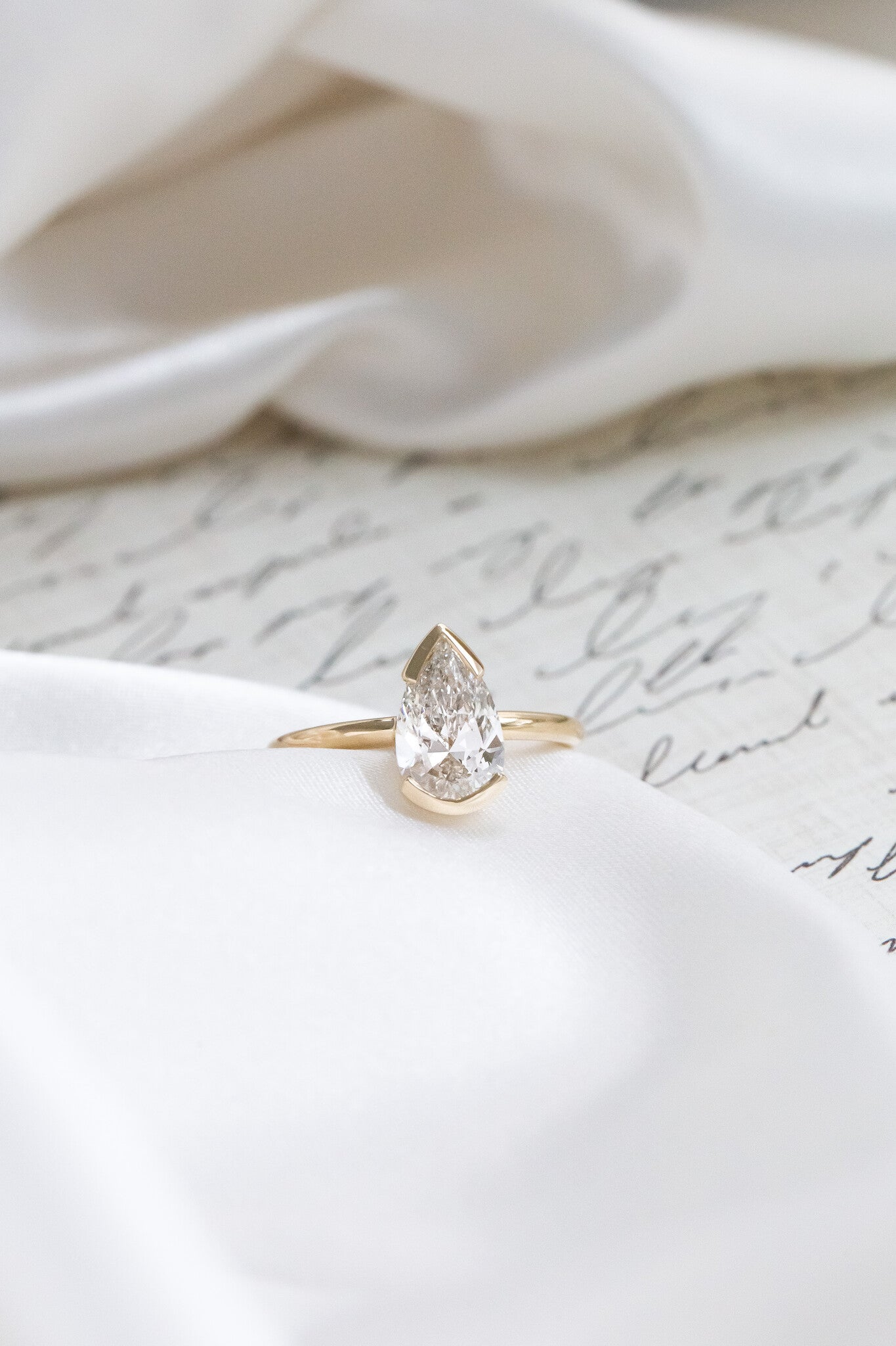 1.0 - 2.0 CT Carats pear Cut Moissanite diamond Half Bezel Solitaire Style Engagement Ring
