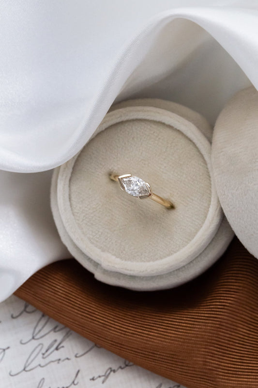 1.00 CT Carats east/west marquise Cut Moissanite diamond Bezel Solitaire Style Engagement Ring