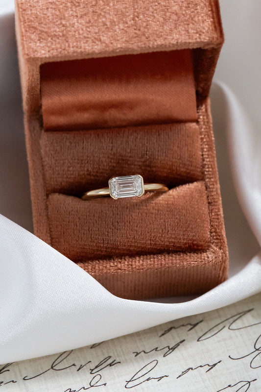 1.00 CT Carats east/west emerald Cut Moissanite diamond Bezel Solitaire Style Engagement Ring