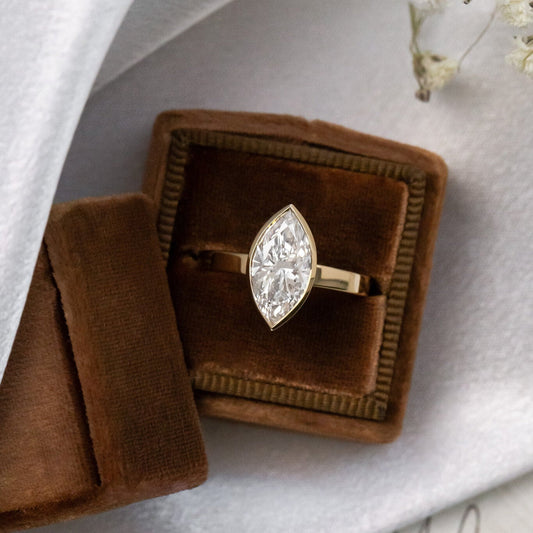 1.0 - 2.0 CT Carats Marquise Cut Moissanite diamond Bezel Solitaire Style Engagement Ring