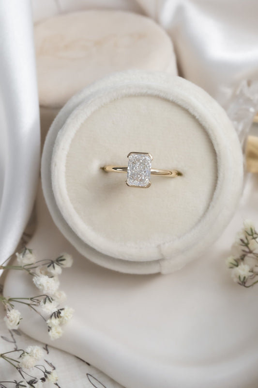 2.00 CT Carats Radiant Cut Moissanite diamond Half Bezel Solitaire Style Engagement Ring