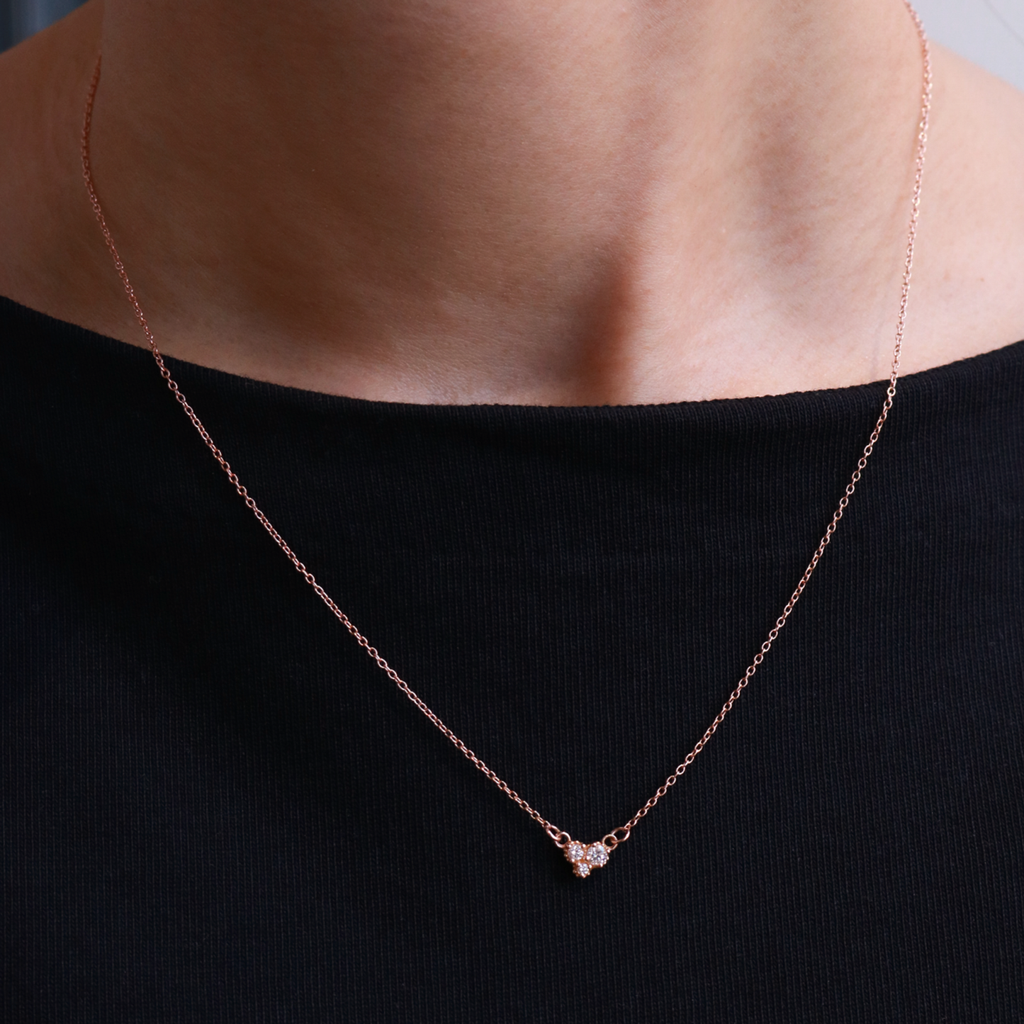 Olivia-0.11 Carats Heart Moissanite Three Stone Style Necklace
