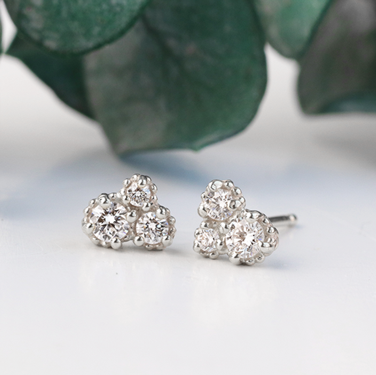 Mia- 0.21 CT Round Moissanite Three Stone  Stud Earrings