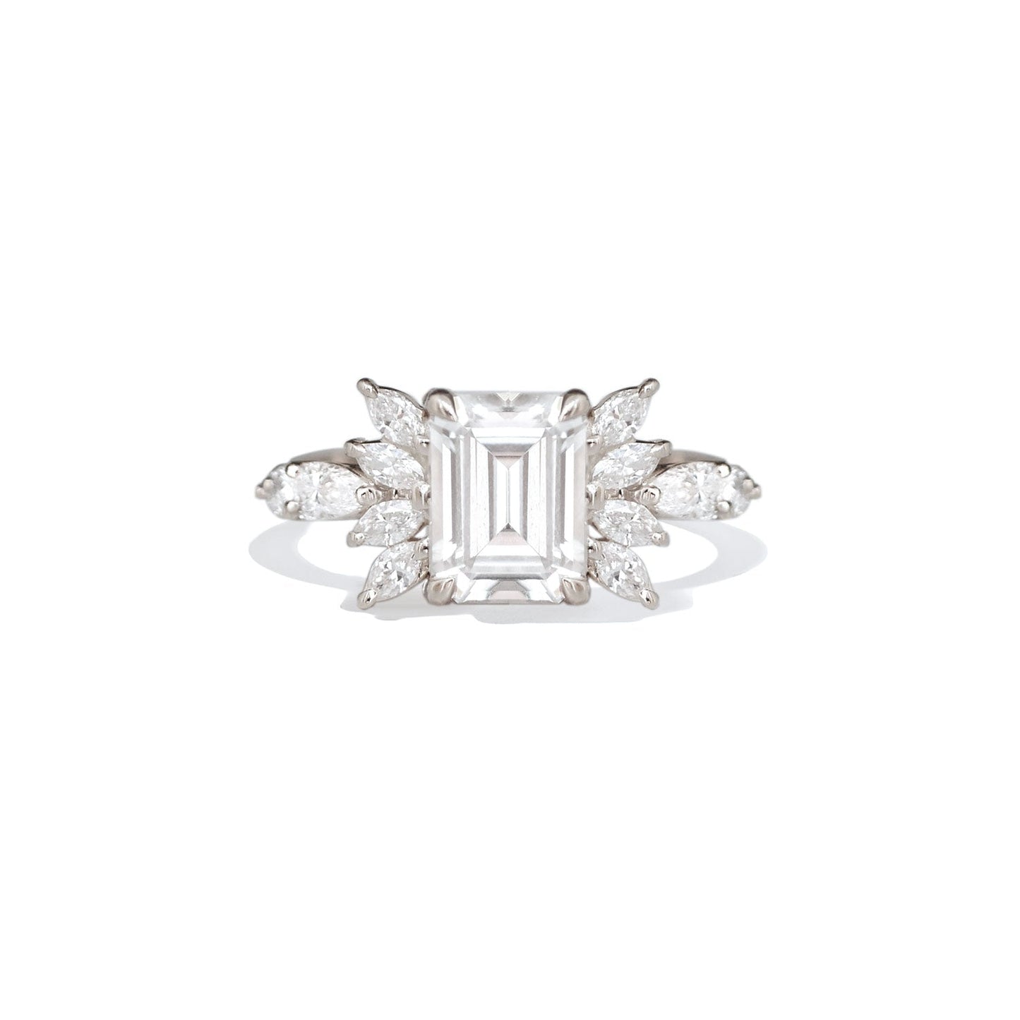 1.5 CT Emerald Shape CVD Diamond Cluster Engagement Ring